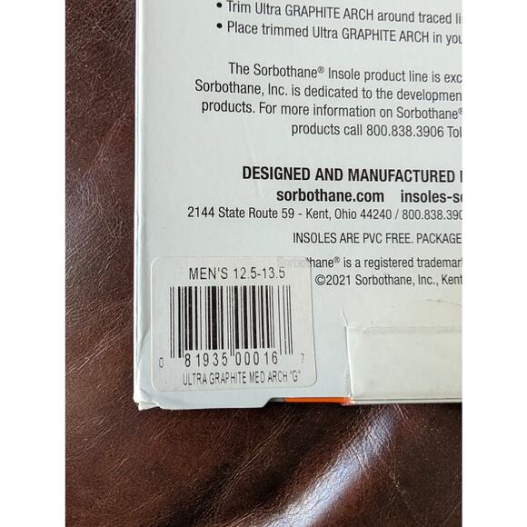 Sorbothane Ultra Graphite Arch Insoles Mens 12.5-13.5 - Picture 3 of 3